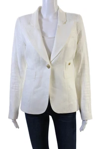 Smythe Womens Linen Single Button Wide Lapel Blazer Jacket White Size 6 - Picture 1 of 5
