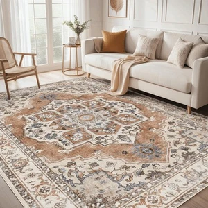 Area Rug for Living Room: 8x10 Washable Vintage Neutral Soft Non Slip Thin La... - Picture 1 of 9