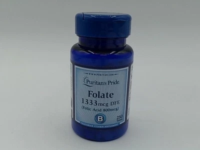 Puritan's Pride Folate 1333 Mcg DFE (Folic Acid 800mcg) 250 Tablets Made In USA  - Image 1 of 4