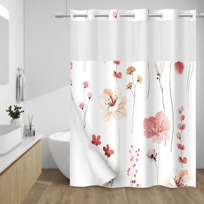 WITHLOC No Hook Shower Curtain with Snap in Liner - Floral Shower Curtain - F... - Image 1 of 4