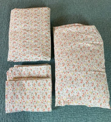 Laura Ashley 4 件套床单套装女王花卉橙色粉色小花小屋花园 — 第 1/4 张图片