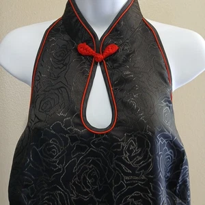 Chinesisches traditionelles langes Cheongsam Damen 100 % Seide Kleid schwarz rot Gr. 6  - Bild 1 von 10