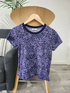 Marcs Top Navy Purple Hearts Small Tee Tshirt Cotton Womens Contrast Collar - Picture 1 of 5