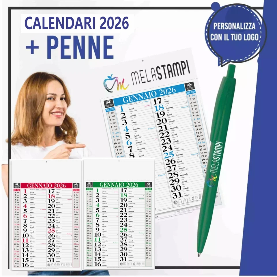 Calendari 2026 + penne personalizzati stampa gadget pubblicitari olandese blu 01 - Immagine 1 di 2