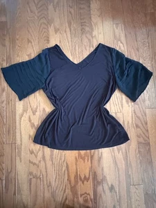 Soft Surroundings Black Top 3X Sheer Pleated Sleeve Boho Chic Tunic Blouse - Picture 1 of 6
