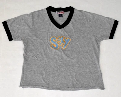 Camiseta Vintage MJ Azul Nueva York Talla L Años 90 Gris Negro Cuello en V Sexy Parche Central Foto 1 de 4