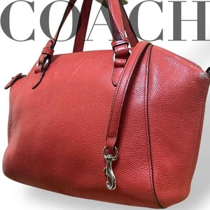 COACH Handbag Shoulder Bag Small Logo Leather Orange Women's USED FROM JAPAN - Picture 1 of 10