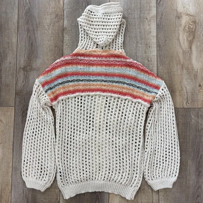 Pol Womens Crochet Open Knit Sweater Size M Rainbow Beach Boho Coastal Vacation - Image 1 of 4