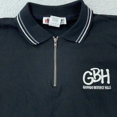 Giorgio Beverly Hills четверть молнии рубашка-поло мужской средний черный GBH логотип сделано в США - Изображение 1 из 4