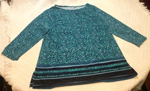 S282 - Croft & Barrow Damen Bluse Gr. Petite L - türkis/schwarz - Langarm - Bild 1 von 8
