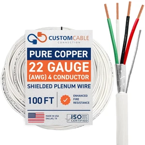 Cable blindado de cobre trenzado 22 AWG 4 conductores - 100 pies, listado por UL, blanco - Imagen 1 de 13