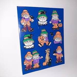 Vintage 80s Gibson Halloween Scarecrows Jack O Lantern Stickers Autum Fall - Picture 1 of 2