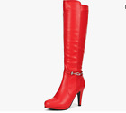 Women's Knee High High Heel Boots - Red