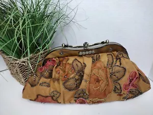SASSI CINDI Victorian Bag Purse, Beaded Flowers Metal Strap Metal Handle - Picture 1 of 15