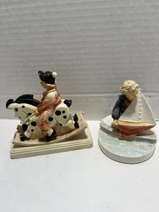 Sebastian Miniatures Boy with Sailboat and Boy on Rocking Horse Lot - Picture 1 of 8