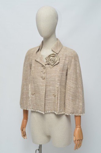 Giacca blazer CHANEL di lusso donna beige lino seta tweed taglia 36 made in France
