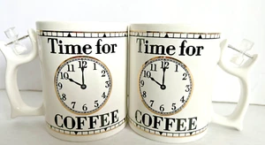 Vtg Dept 56 Spinners Coffee Mugs Time for Coffee 2 Mug Spinning Hourglass 1997 - Picture 1 of 6