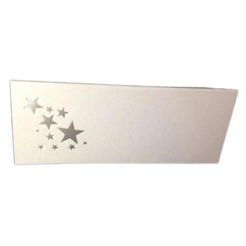 50 tarjetas de lugar blancas estilo tienda Silver Stars 4,25" x 1,75 plegadas Foto 1 de 1