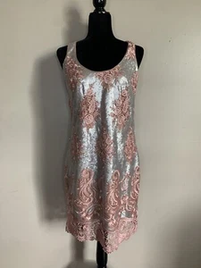 Belle Badgley Mischka Nadine Pink Silver Sequin Cocktail Party Dress Womens Sz 2 - Picture 1 of 12