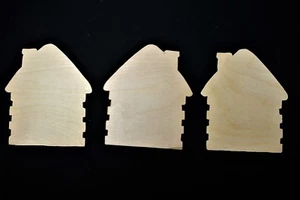 3 Holz Basteln Haus Formen Unbemalt Tolle Kinder Projekte Erstellen Sie ein Dorf - Bild 1 von 1