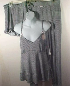 Conjunto de lencería Marilyn Monroe de 3 piezas cami a rayas + pantalones cortos + pantalones ropa para dormir nuevo con etiquetas talla L - Imagen 1 de 10