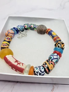 Kairos 10 Ceramic Stone Bracelet Hand Made & Hand Painted- Adjustable (Africa) - Picture 1 of 8
