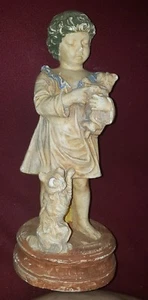 Oklahoma? Cast-chalkware Statue - "Family Cares" Girl -child w/dogs 12" TALL - Picture 1 of 1