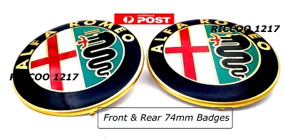 74mm badges for Alfa Romeo x 2  147 156 GT 159 Brera Mito Giulietta 74mm - image 1 of 4