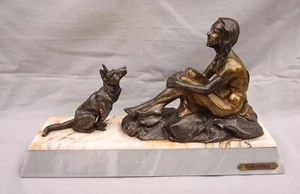 Confidence Young Lady with Dog Spelter Statue Figure B Sollazzini Art Deco - Picture 1 of 7