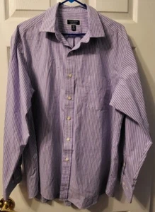 Men's Club Room Purple Pinstriped 100% Cotton Regular Fit Casual Shirt 17 34/34 - Picture 1 of 11
