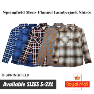 Springfield Herren Flanellhemden Baumwolle Langarm karierte Shirts, Größen S-2XL - Bild 1 von 41