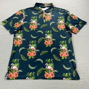 Yatta Golf Polo Shirt Mens Large Floral Flamingo All Over Print Performance - Picture 1 of 9