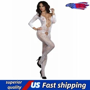 Bodystocking Catsuit BIANCA Tuta in Rete Aperta Ricamata in Rete Floreale - Foto 1 di 5