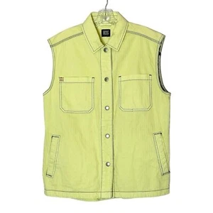 BDG Denim Vest Size M Lime Green Oversized Sleeveless 100% Cotton Pockets - Picture 1 of 9