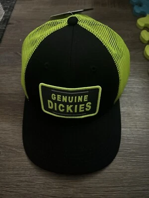 Genuino Dickies Snapback Trucker Sombrero Gorra Parche Negro Florente Verde Malla Espalda Foto 1 de 4