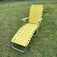 Vintage Aluminum Webbed Folding Beach Lawn Chair Chaise Lounge Yellow