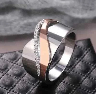 Anillo ancho único de colección plateado con incrustaciones de circón joyería mujer hombre regalo nuevo Foto 1 de 4