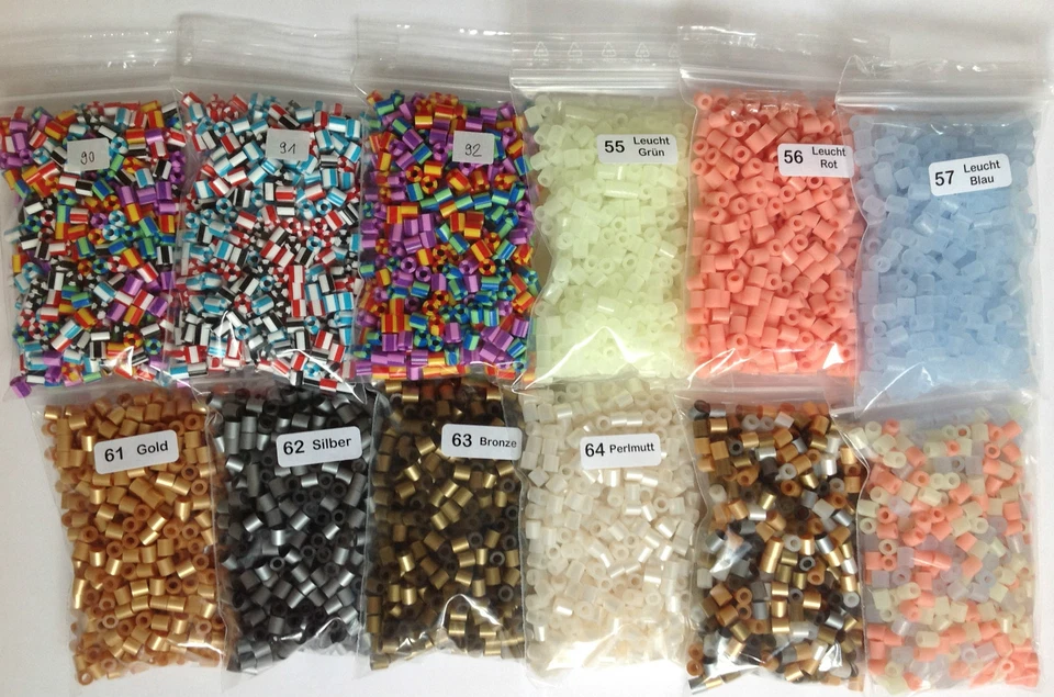 500er Hama midi Leuchtperlen, Glitzer Gold Silber Bronze, gestreifte Perlen - Bild 1 von 1