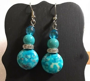 Juego de joyas pendientes colgantes de alambre MÁRMOL AZUL - Hecho a mano EE. UU. - Imagen 1 de 1