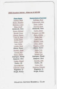 Houston Astros Baseball Club Hotel ALIAS Player List Berkman Tejada Oswalt Pence - Picture 1 of 2