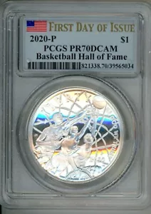 2020 P Basketball Hall of Fame Commemorative BU Silver Dollar $1 PCGS PR70 - Picture 1 of 2