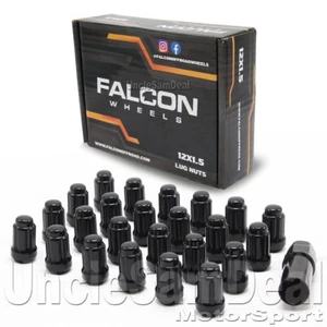 FALCON WHEELS 24 PIECES SET BLACK 12x1.5 TRUCK BULGE ACORN LUG NUT CONICAL STYLE - Picture 1 of 4