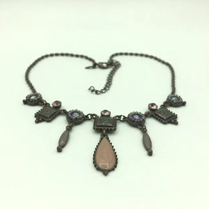 Avon Charm Necklace Bronze Tone & Pink Sparkle Drops Retro Festival Party Kitsch - Picture 1 of 10