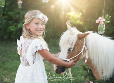 Vestido Blanco Largo Encaje Flor Niña Cumpleaños Boda Comunión Boho Ellura Sage Foto 1 de 4