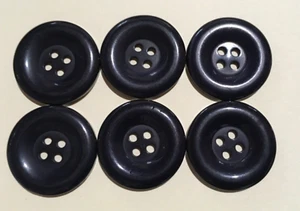 #01RQ25 LARGE QUALITY PLASTIC COAT BUTTONS ROUND NAVY BLUE 6pcs 25mm 4 HOLE - Picture 1 of 3