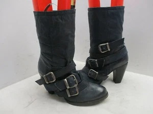 Steve Madden Freeway Dark Blue Leather High Heel Mid Calf Boots Womens Sz 6 - Picture 1 of 8