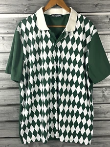Paul Jones Short Sleeve Polo Shirt Mens XXL green/white argyle diamond print - Picture 1 of 6