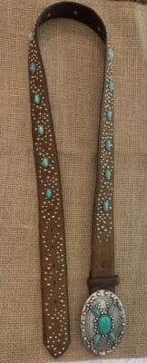 Cinturón Justin Turquesa Cuero Plateado con Hebilla Extraíble C20609 Talla 38 Foto 1 de 4