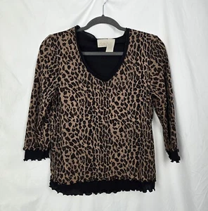Fiorlini International Mesh Lined Leopard Print V-Neck Women's Top sz L - Picture 1 of 5