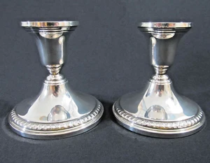 Mueck & Carey Co. Sterling Silver Reinforced Metal Candlesticks Pair - Picture 1 of 14